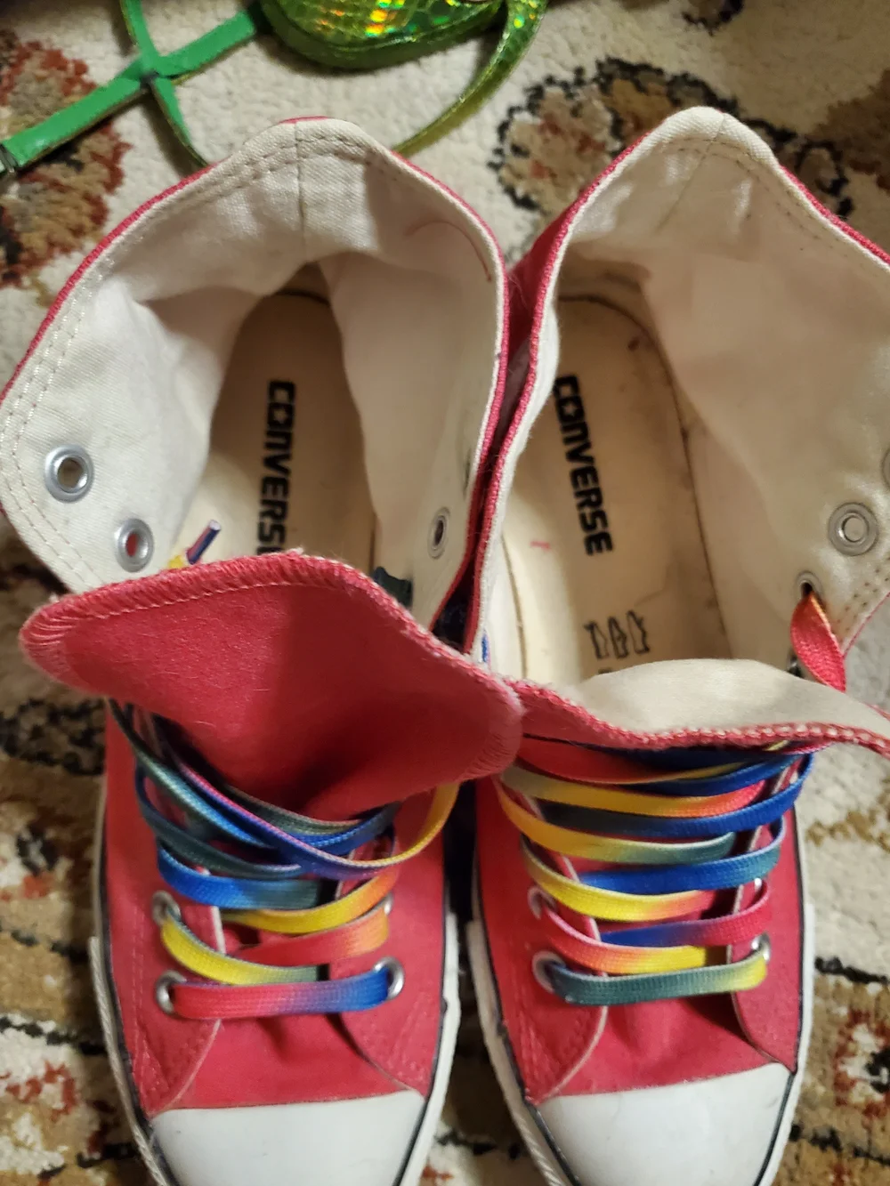 Converse Chuck Taylor High Top Sneakers - Red Canvas with Rainbow Laces Unisex - Picture 11 of 13